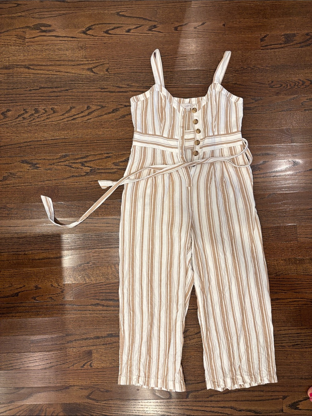 Striped Linen-Blend Women's Jumpsuit in Cream and Tan